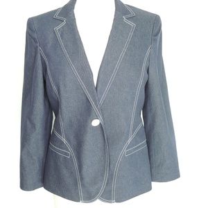 Ann Klein Dark Denim Blazer/White Stitchin…